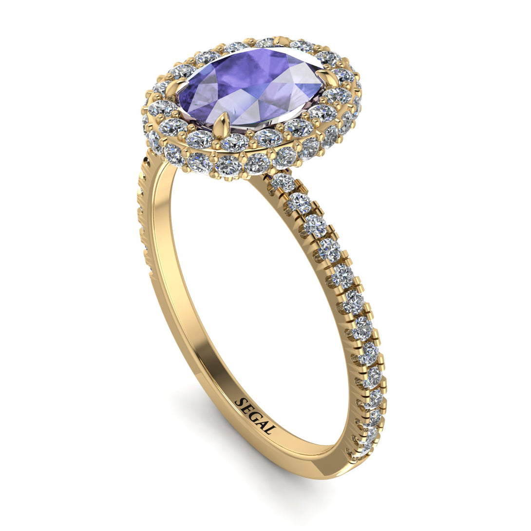 Oval Tanzanite Halo Hidden Diamonds Ring - Amy No. 201