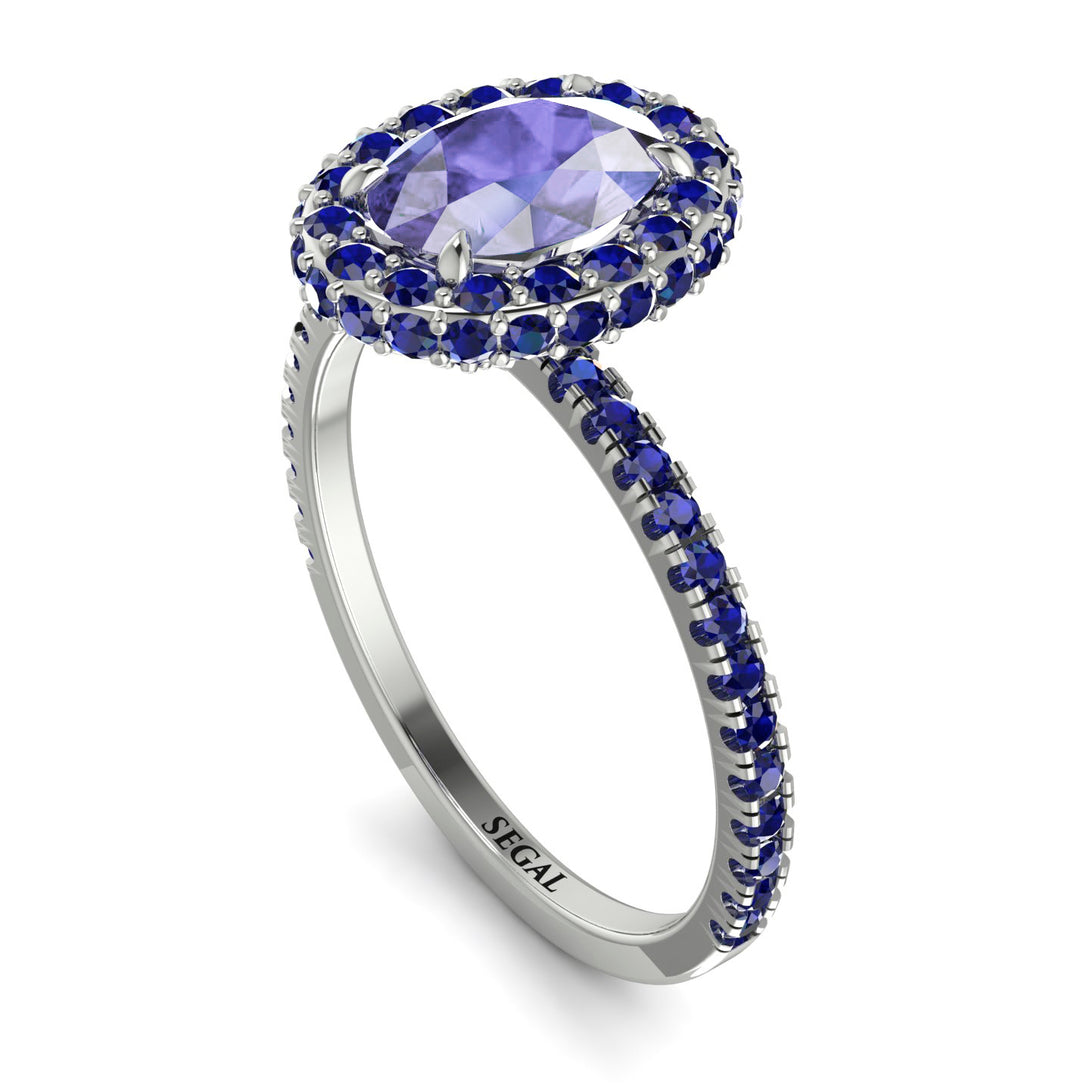 Oval Tanzanite Halo Hidden Sapphires Ring - Amy No. 215