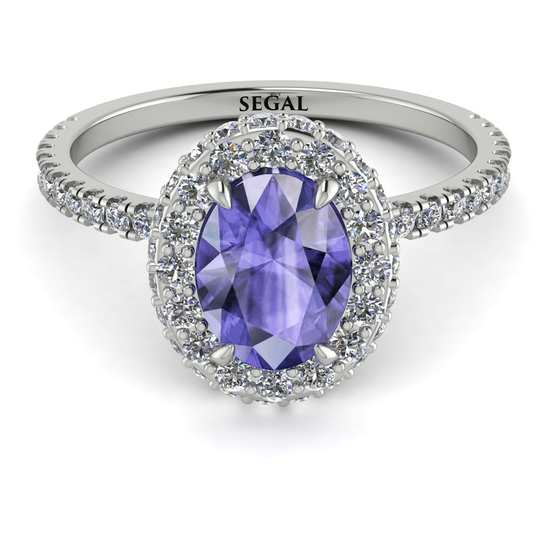 Oval Tanzanite Halo Hidden Diamonds Ring - Amy No. 203