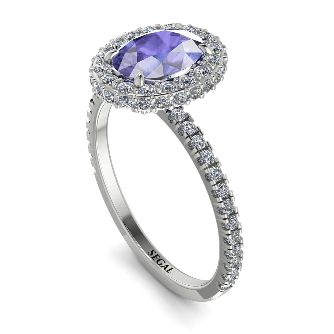 Oval Tanzanite Halo Hidden Diamonds Ring - Amy No. 203