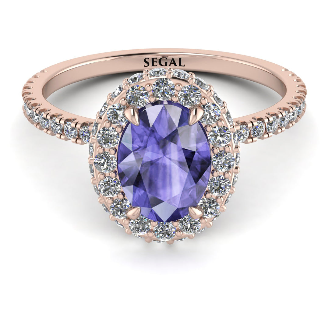 Oval Tanzanite Halo Hidden Diamonds Ring - Amy No. 202