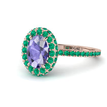 Oval Tanzanite Halo Hidden Emeralds Ring - Amy No. 205 image 1
