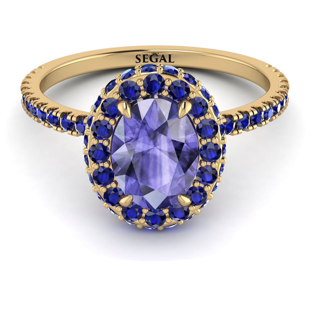 Oval Tanzanite Halo Hidden Sapphires Ring - Amy No. 213