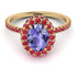 Oval Tanzanite Halo Hidden Rubies Ring - Amy No. 210
