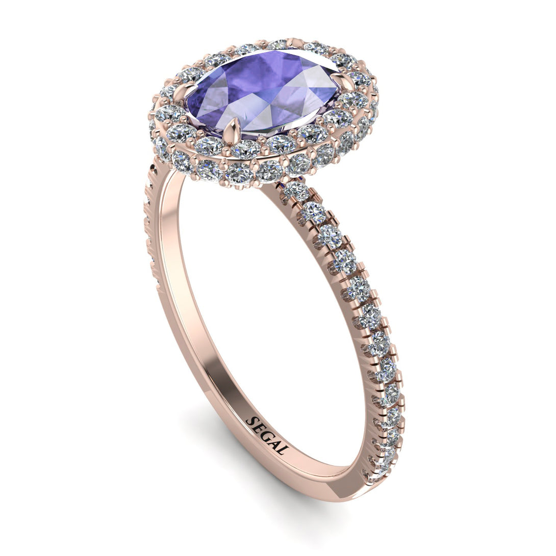Oval Tanzanite Halo Hidden Diamonds Ring - Amy No. 202
