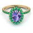 Oval Tanzanite Halo Hidden Emeralds Ring - Amy No. 204