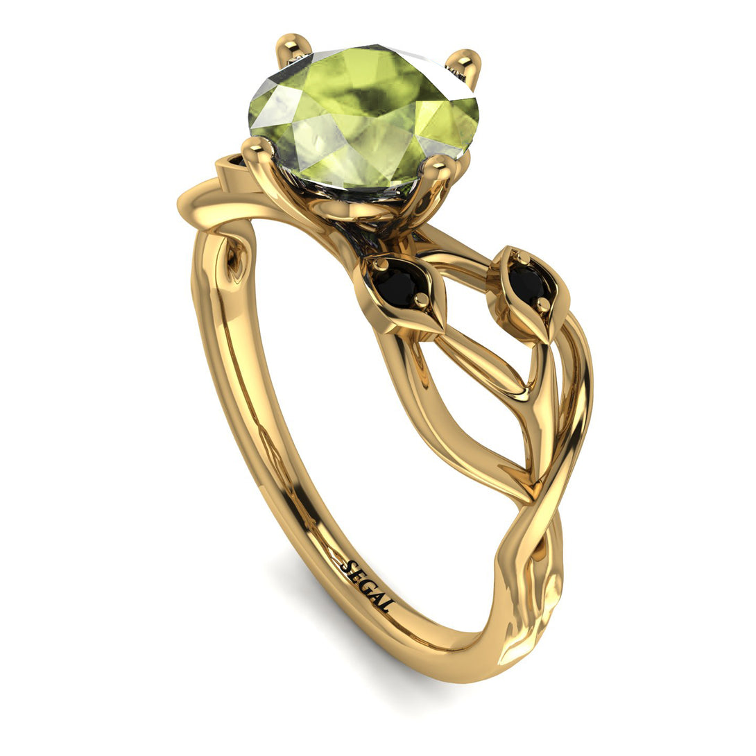 Peridot Blossom 14K Golden Nature Inspired Engagement Ring - Haley No. 707