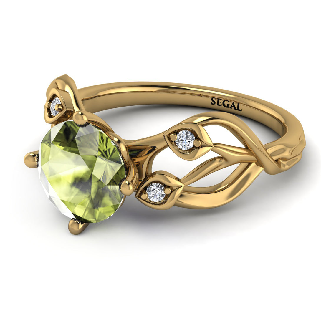 Peridot Blossom 14K Golden Nature Inspired Engagement Ring - Haley No. 701