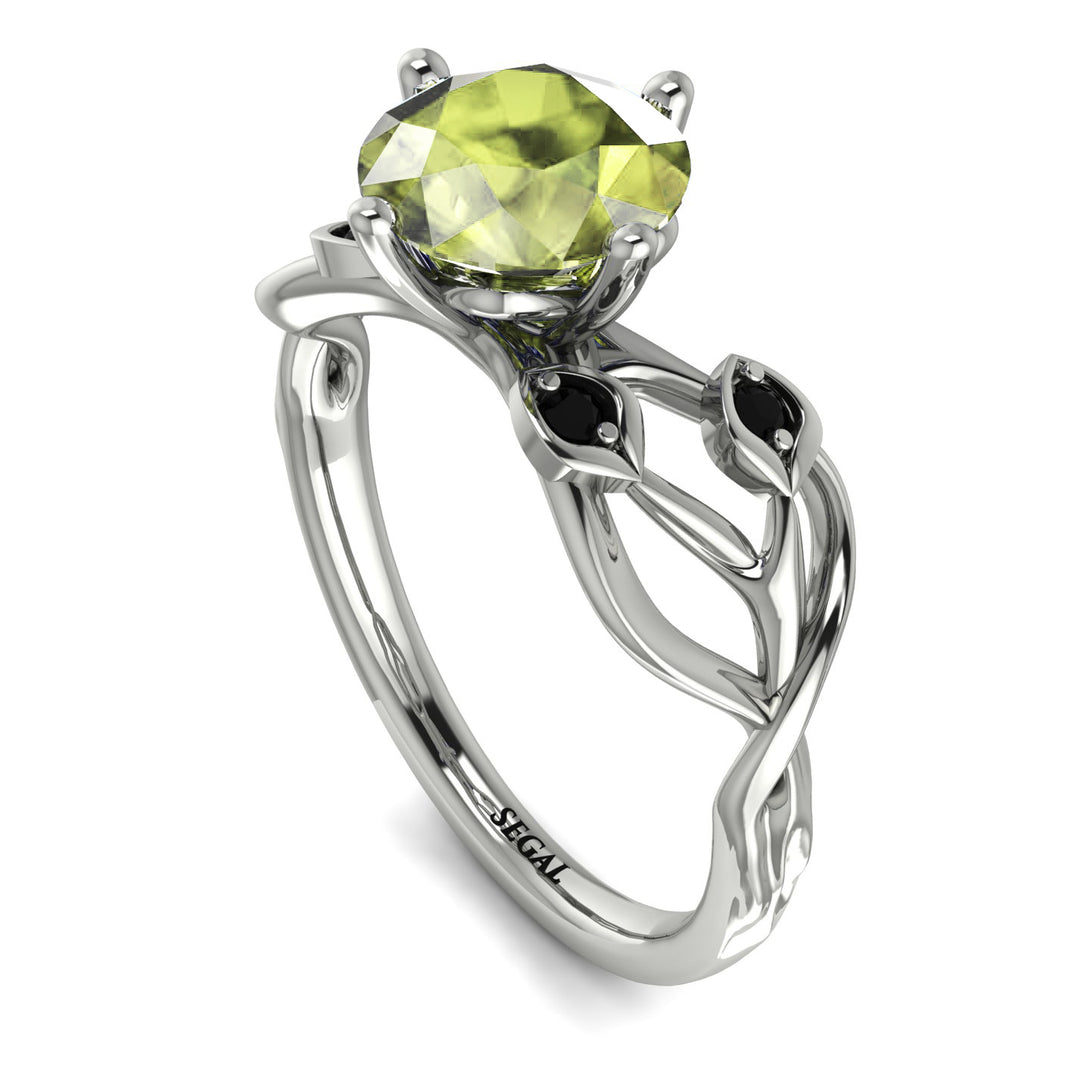 Peridot Blossom 14K Golden Nature Inspired Engagement Ring - Haley No. 709
