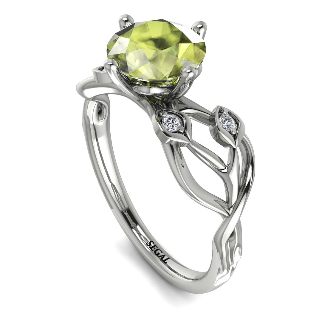 Peridot Blossom 14K Golden Nature Inspired Engagement Ring - Haley No. 703