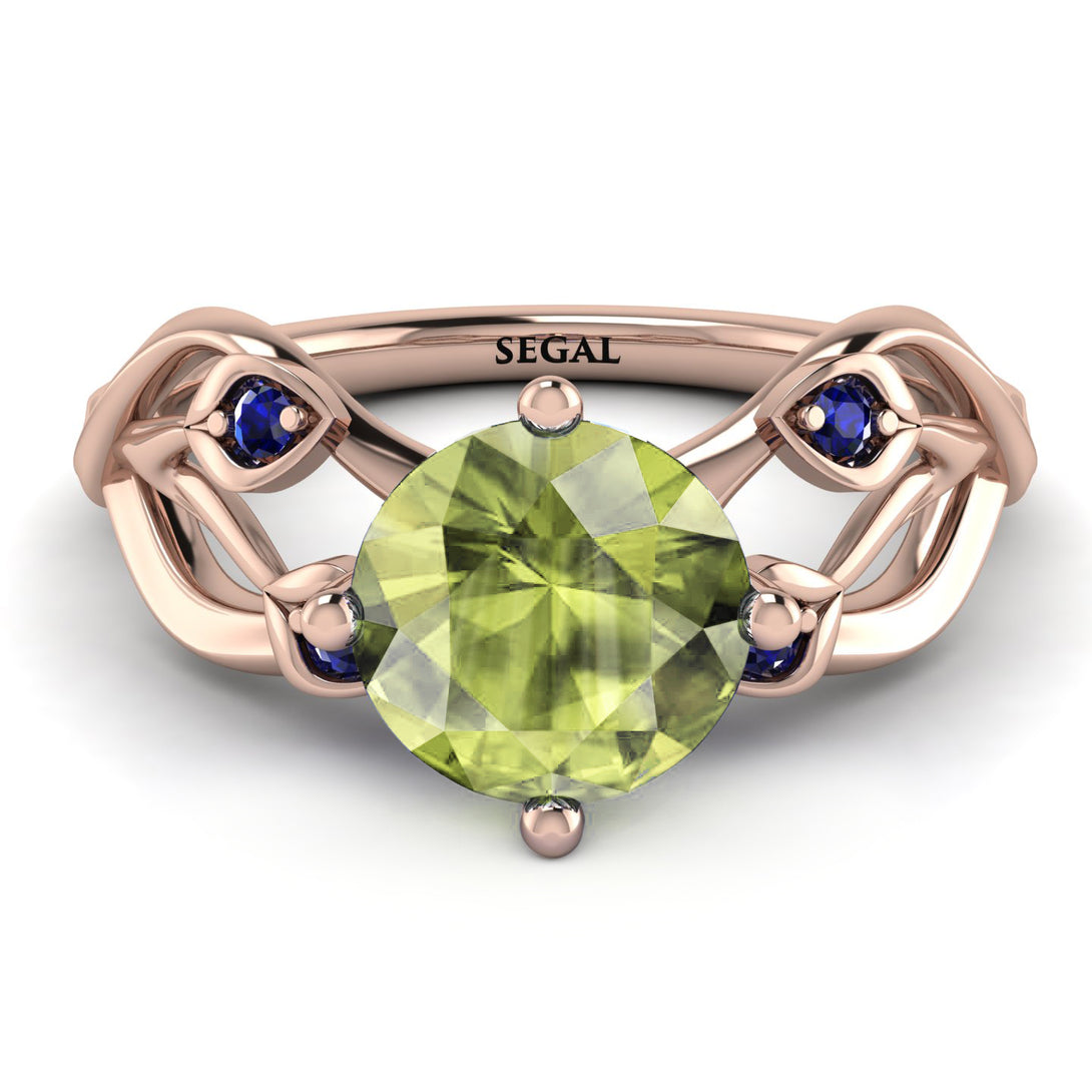 Peridot Blossom 14K Golden Nature Inspired Engagement Ring - Haley No. 714