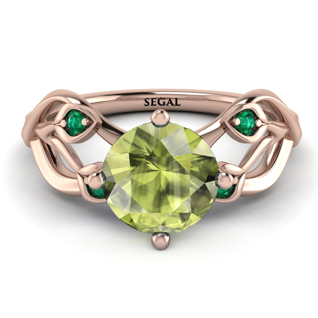 Peridot Blossom 14K Golden Nature Inspired Engagement Ring - Haley No. 705