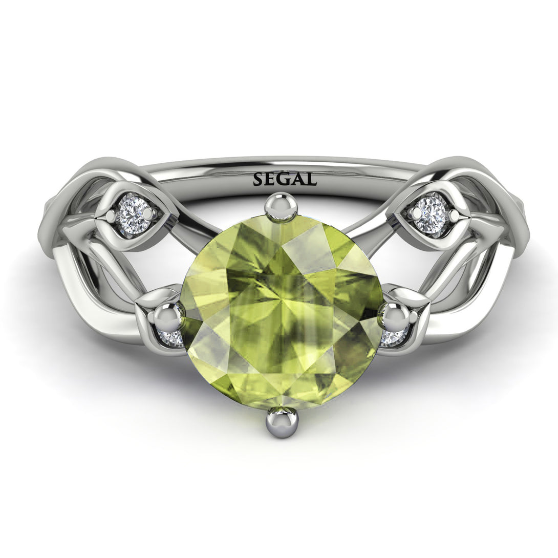 Peridot Blossom 14K Golden Nature Inspired Engagement Ring - Haley No. 703