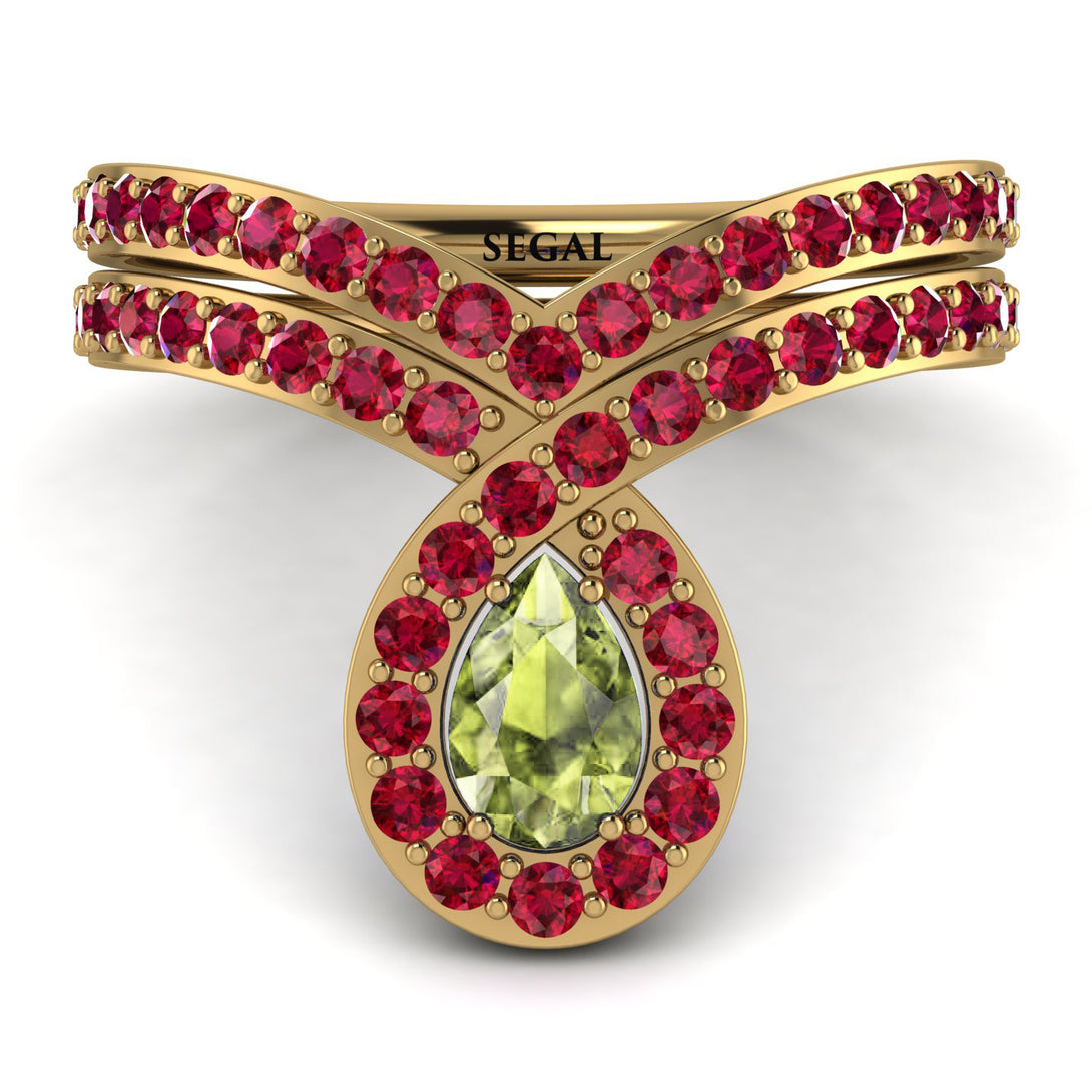 Peridot Pear Shape Stacking Bridal Set - Emilia No. 710