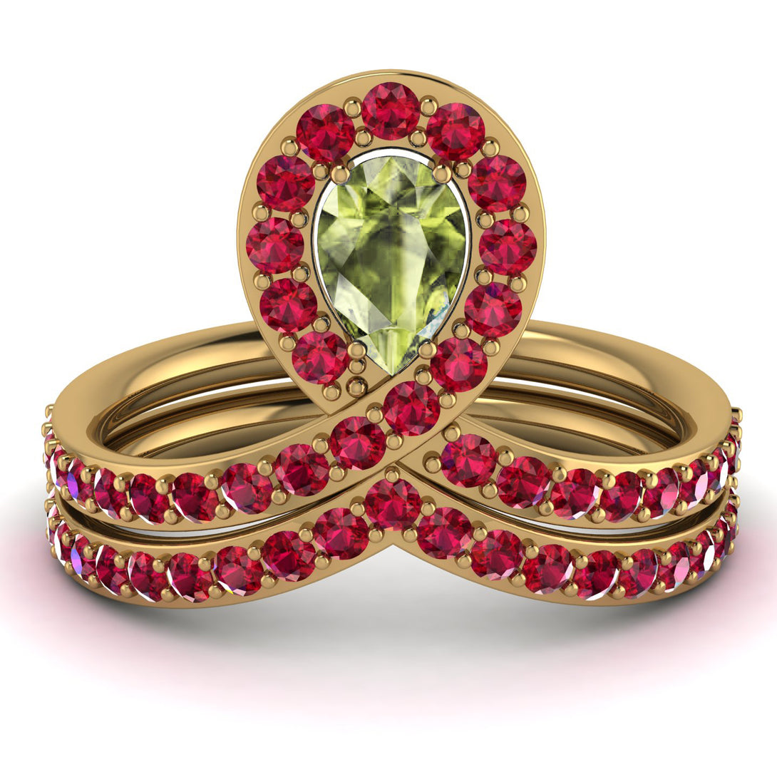 Peridot Pear Shape Stacking Bridal Set - Emilia No. 710