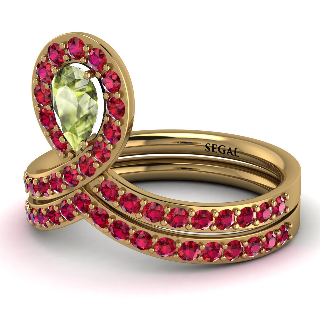 Peridot Pear Shape Stacking Bridal Set - Emilia No. 710