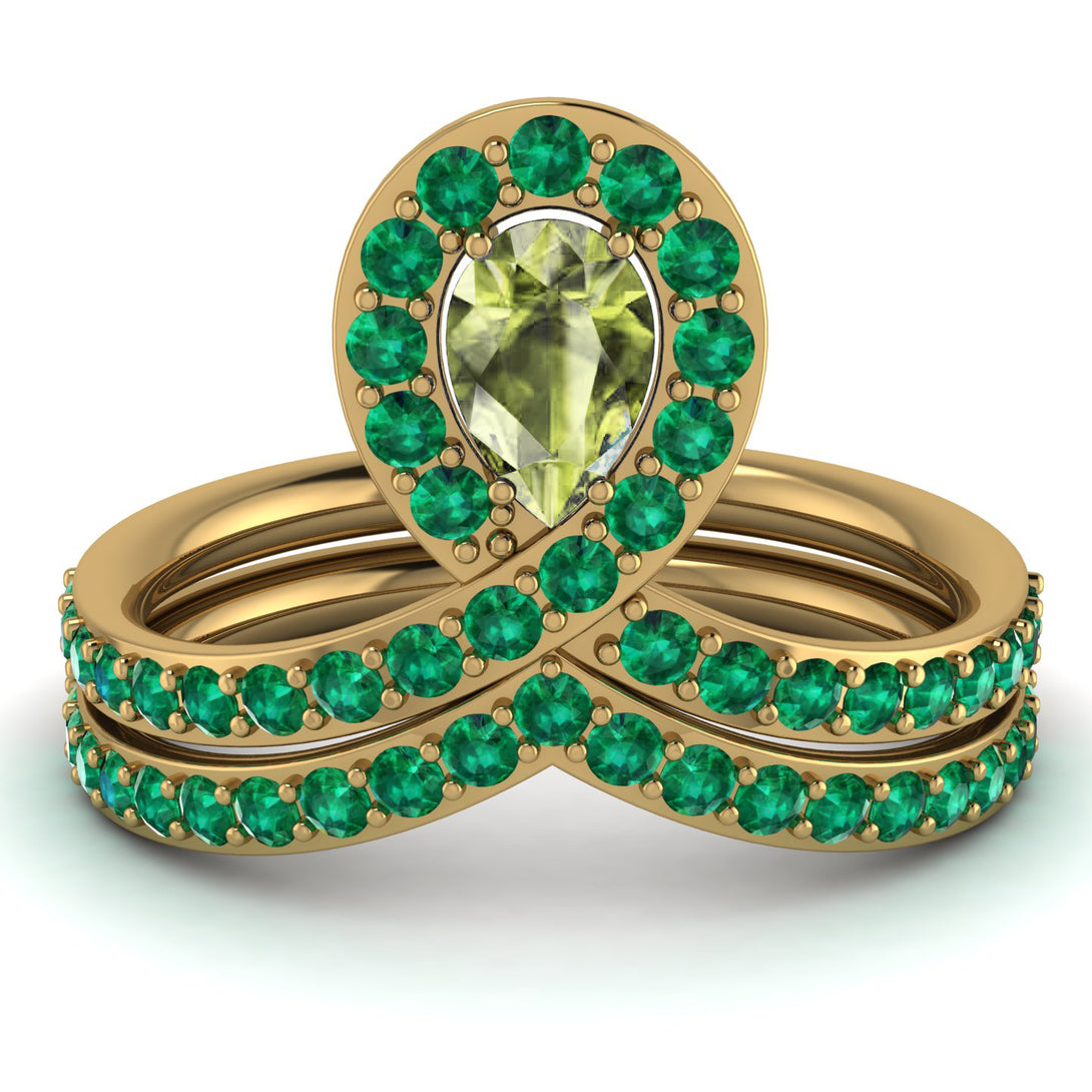 Peridot Pear Shape Stacking Bridal Set - Emilia No. 704