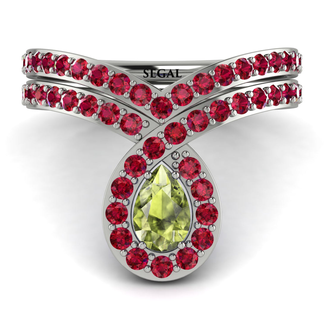 Peridot Pear Shape Stacking Bridal Set - Emilia No. 712