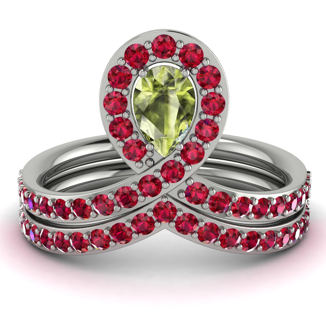 Peridot Pear Shape Stacking Bridal Set - Emilia No. 712