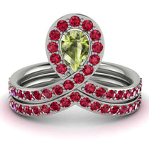 Peridot Pear Shape Stacking Bridal Set - Emilia No. 712 image 1