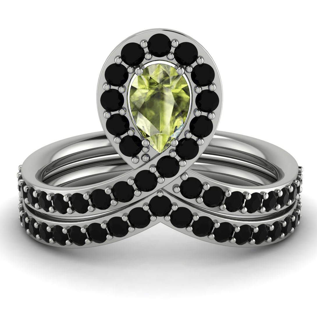 Peridot Pear Shape Stacking Bridal Set - Emilia No. 709