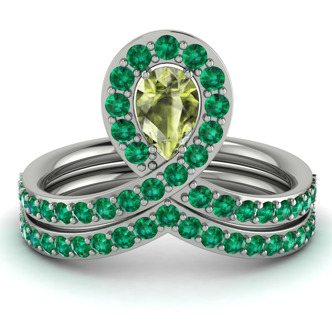 Peridot Pear Shape Stacking Bridal Set - Emilia No. 706