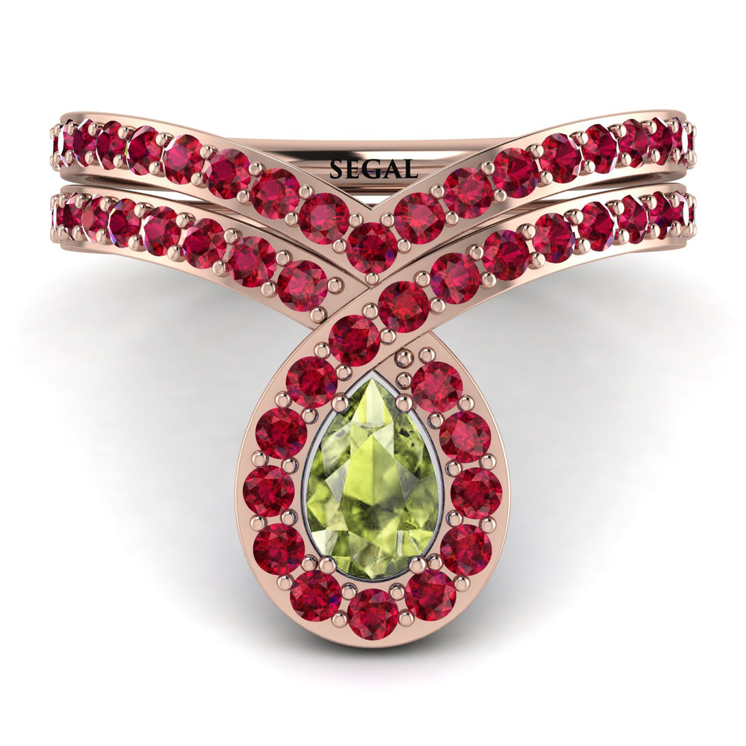 Peridot Pear Shape Stacking Bridal Set - Emilia No. 711