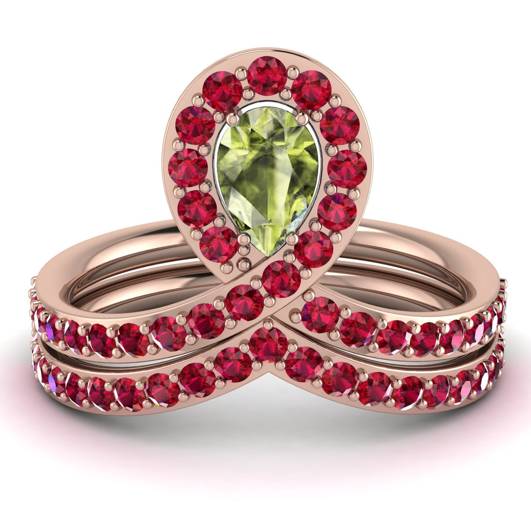 Peridot Pear Shape Stacking Bridal Set - Emilia No. 711