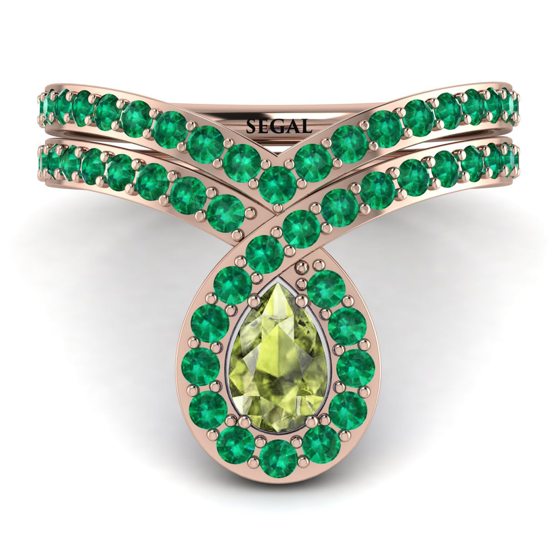 Peridot Pear Shape Stacking Bridal Set - Emilia No. 705