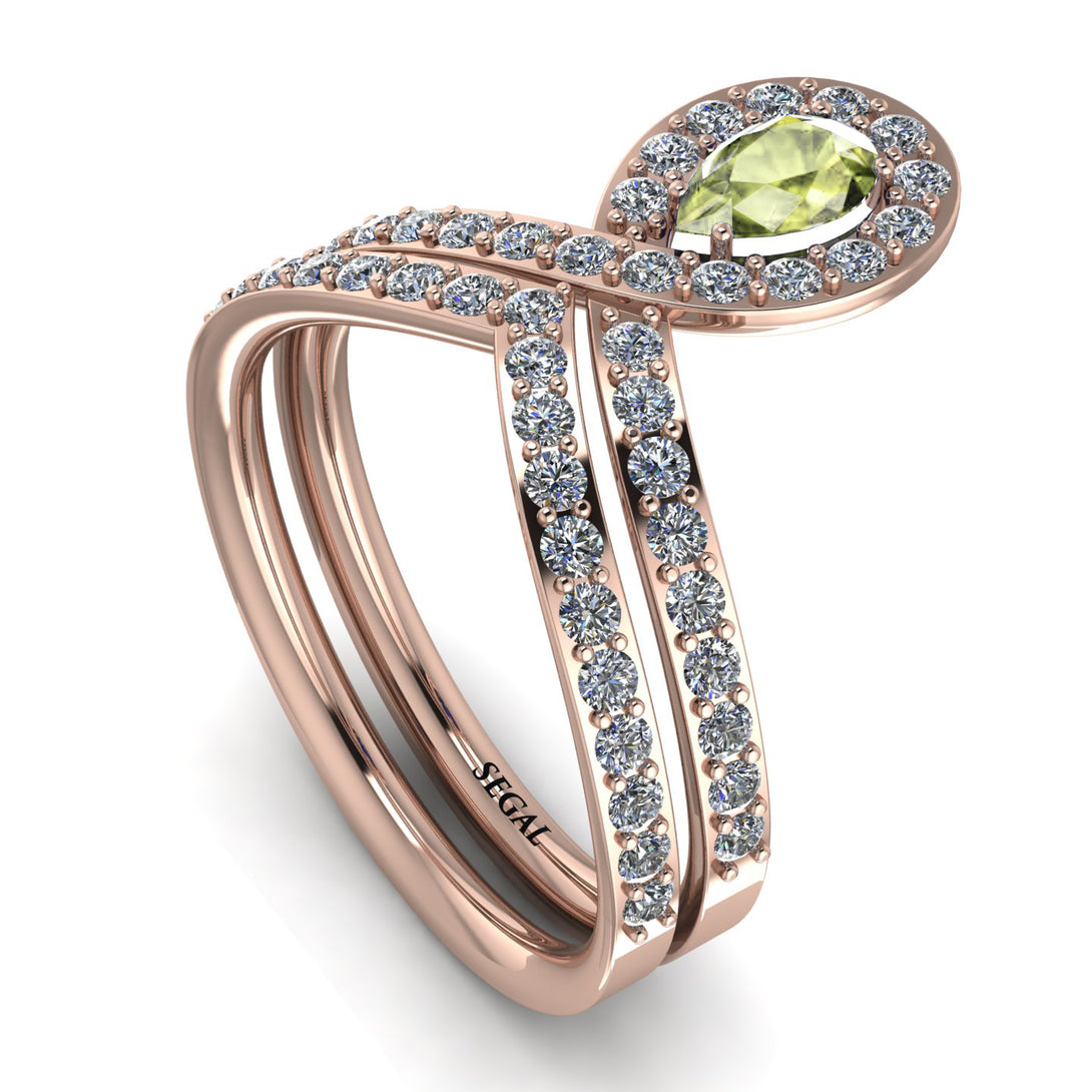 Peridot Pear Shape Stacking Bridal Set - Emilia No. 702