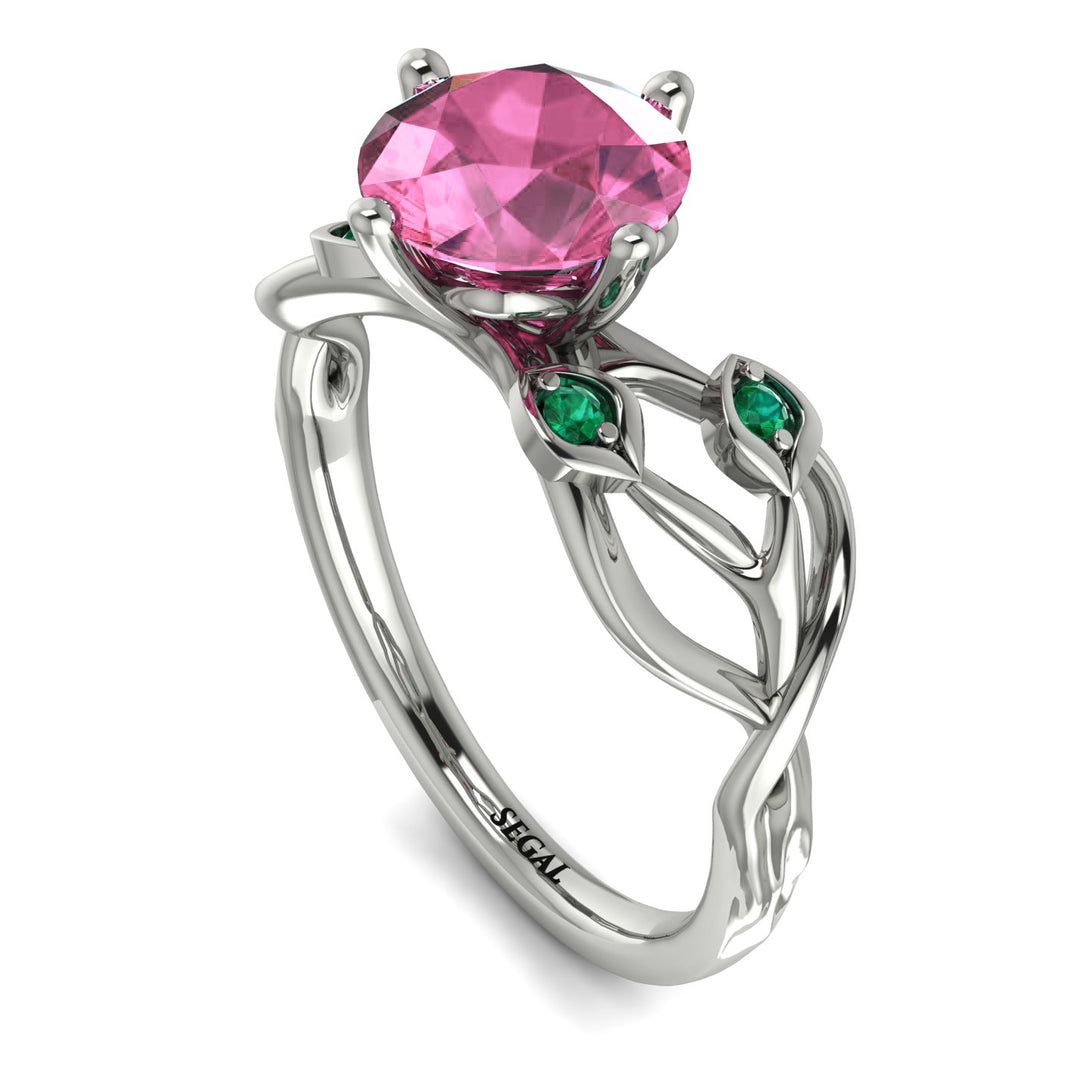 Pink Moissanite Blossom 14K Golden Nature Inspired Engagement Ring - Haley No. 806