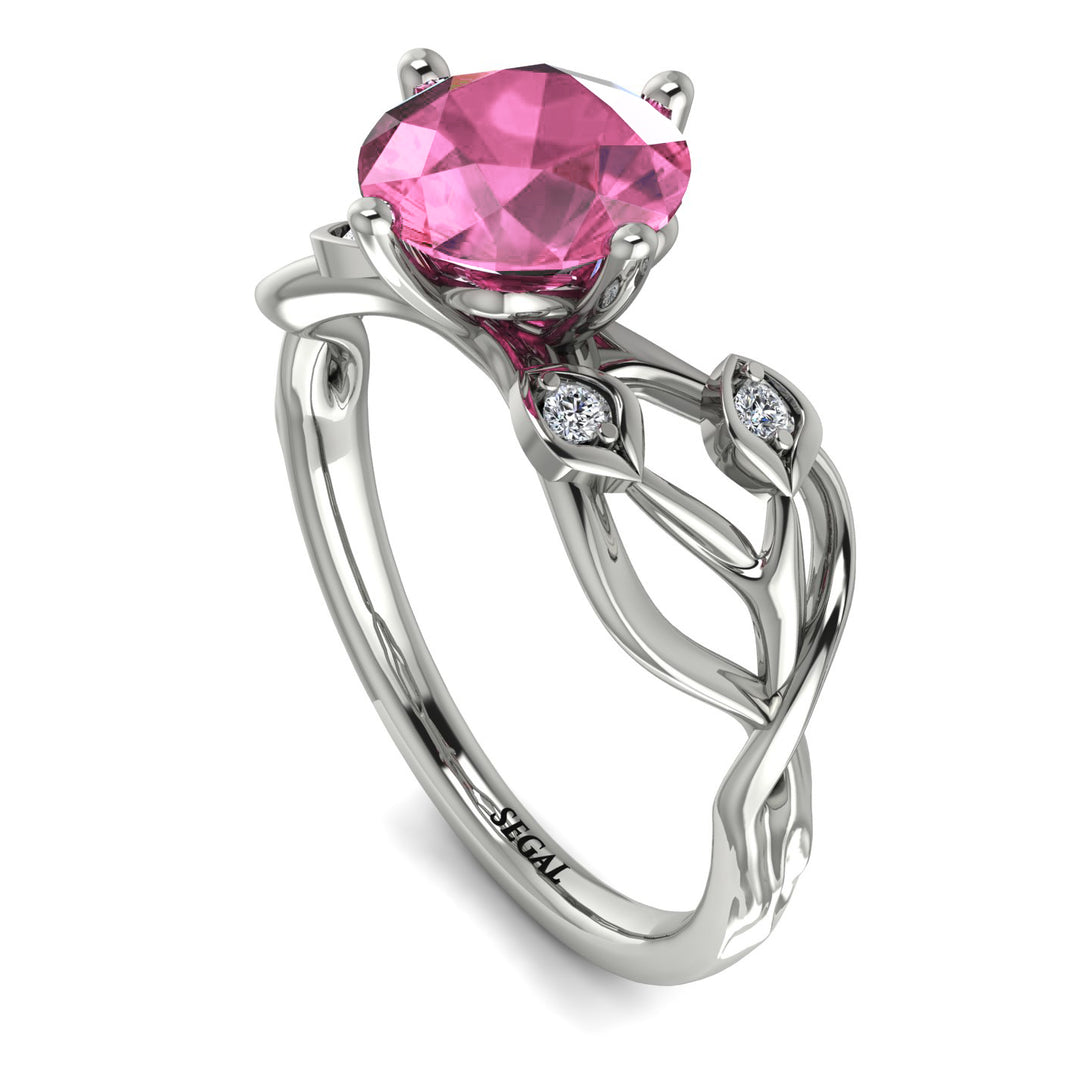Pink Moissanite Blossom 14K Golden Nature Inspired Engagement Ring - Haley No. 803