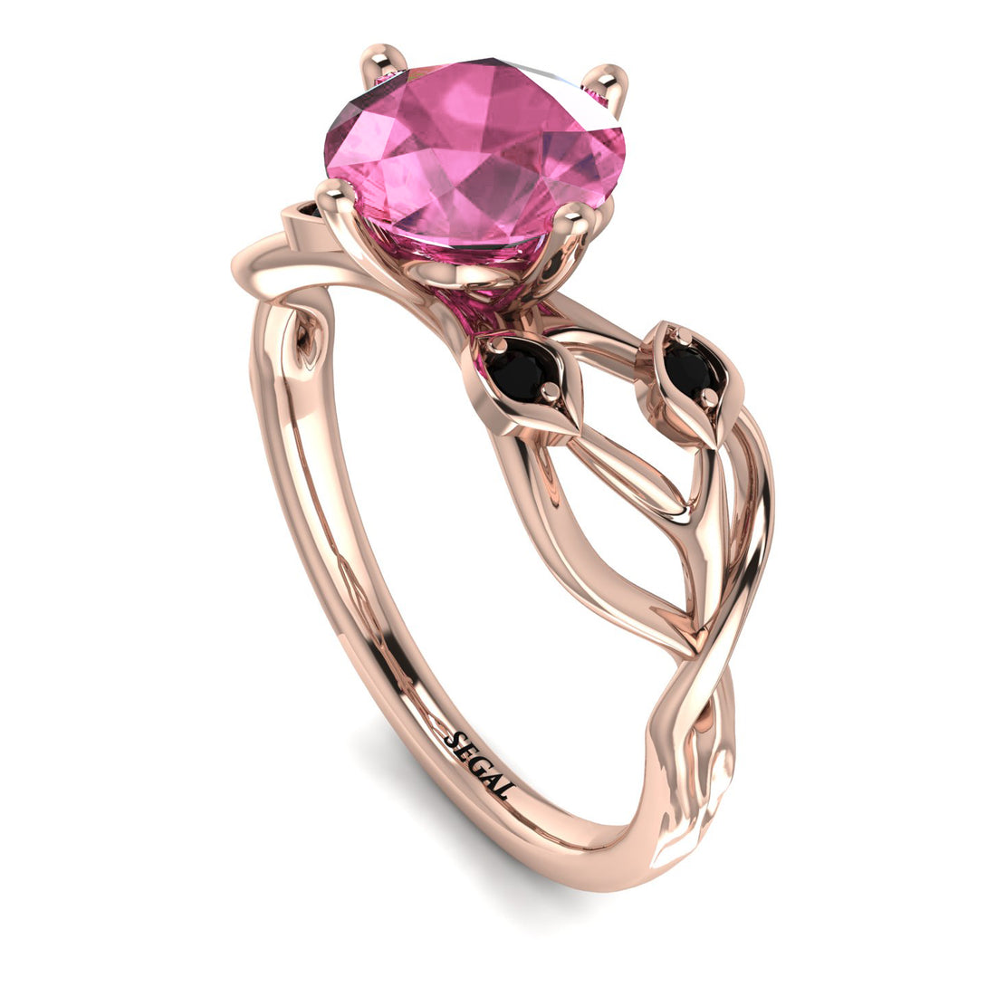 Pink Moissanite Blossom 14K Golden Nature Inspired Engagement Ring - Haley No. 808