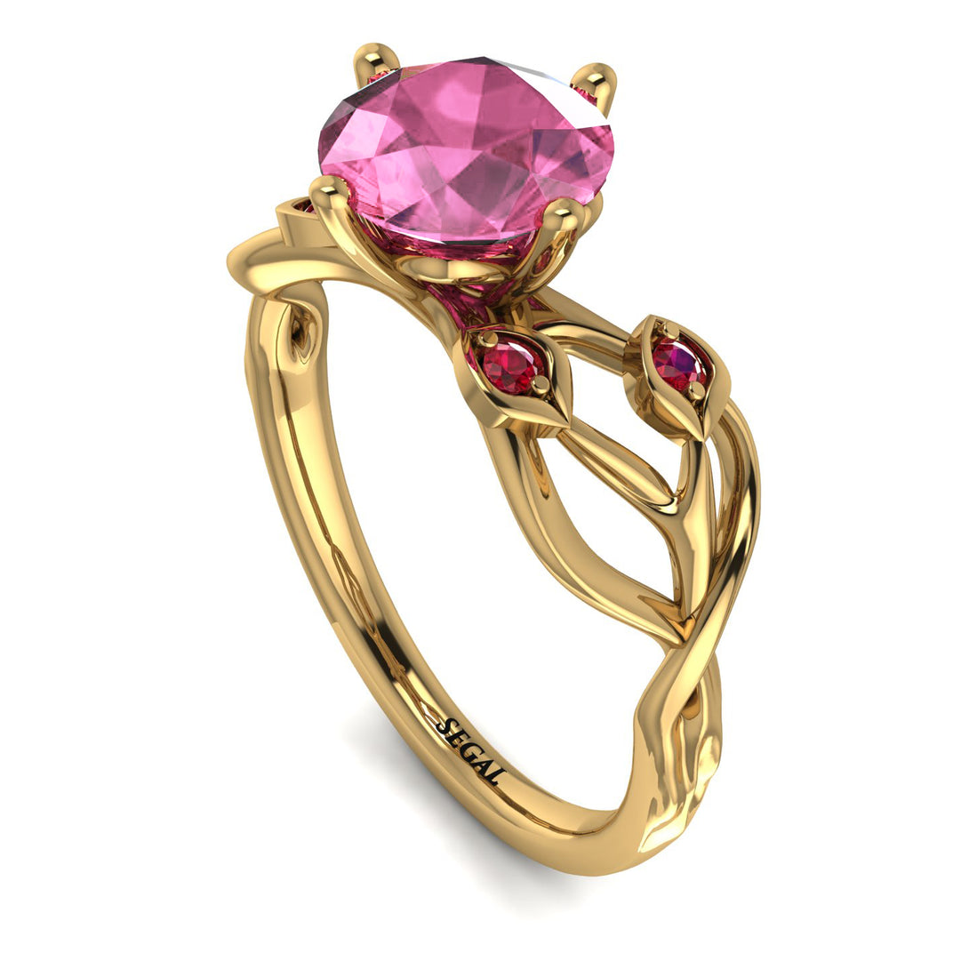 Pink Moissanite Blossom 14K Golden Nature Inspired Engagement Ring - Haley No. 810