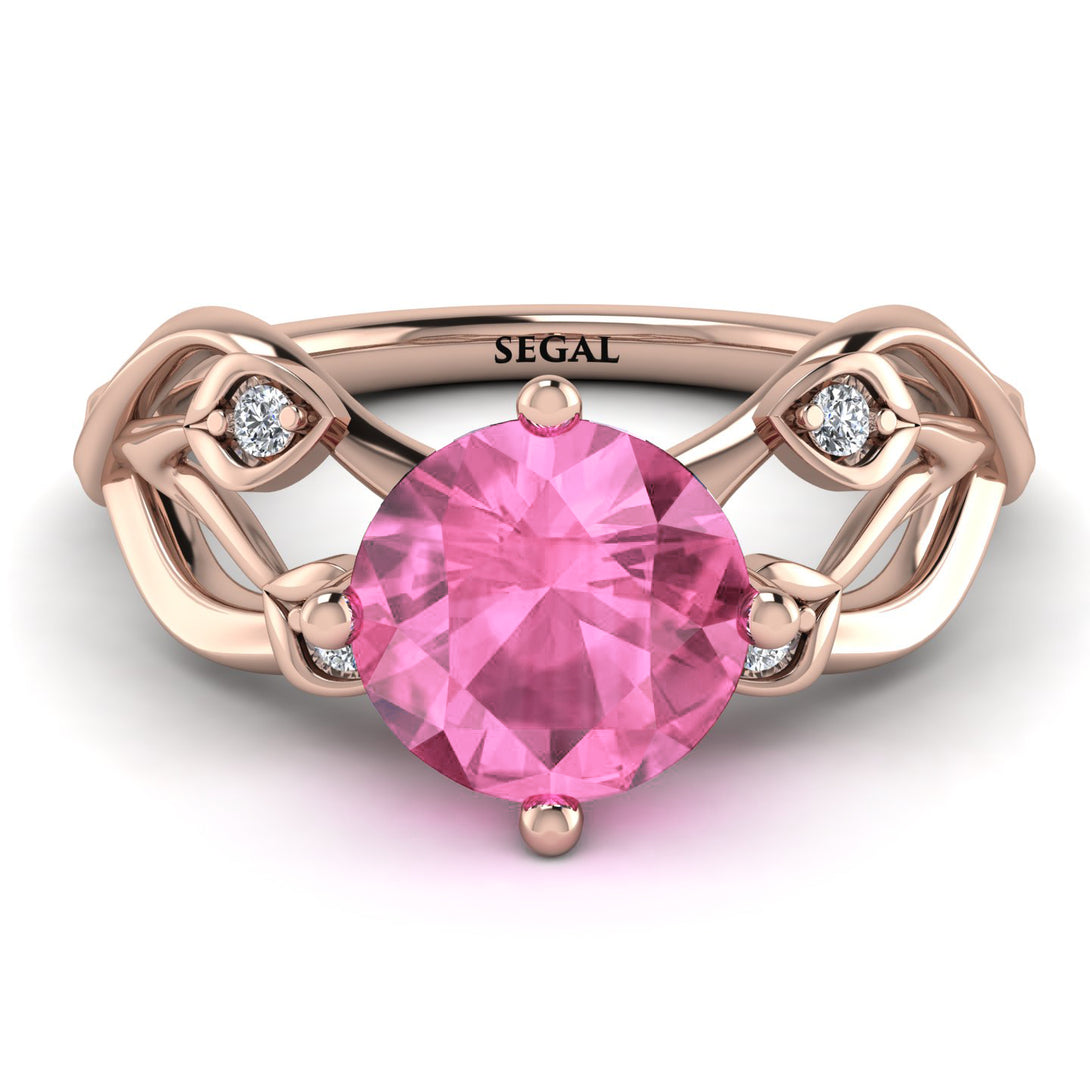 Pink Moissanite Blossom 14K Golden Nature Inspired Engagement Ring - Haley No. 802