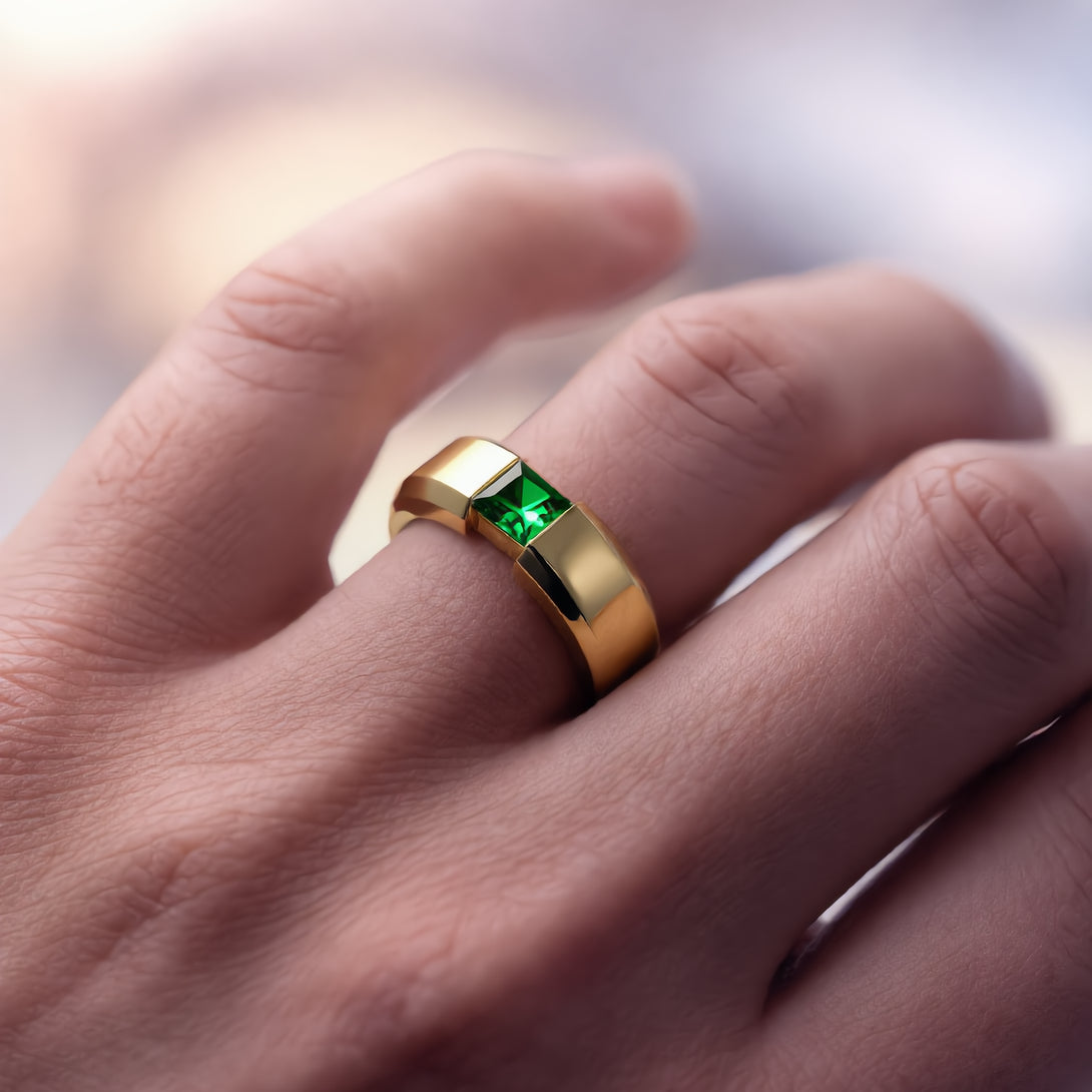 Princess Cut Emerald Solitaire Wedding Band - Lane No. 4