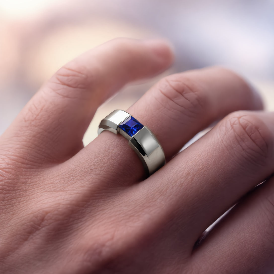 Princess Cut Sapphire Solitaire Wedding Band - Lane No. 15