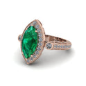 Milgrain Halo Marquise Emerald Engagement Ring - Noreen No. 5