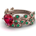 Leaves All Around Lab Ruby Wedding Bridal Set - Sydney 2ct No. 26