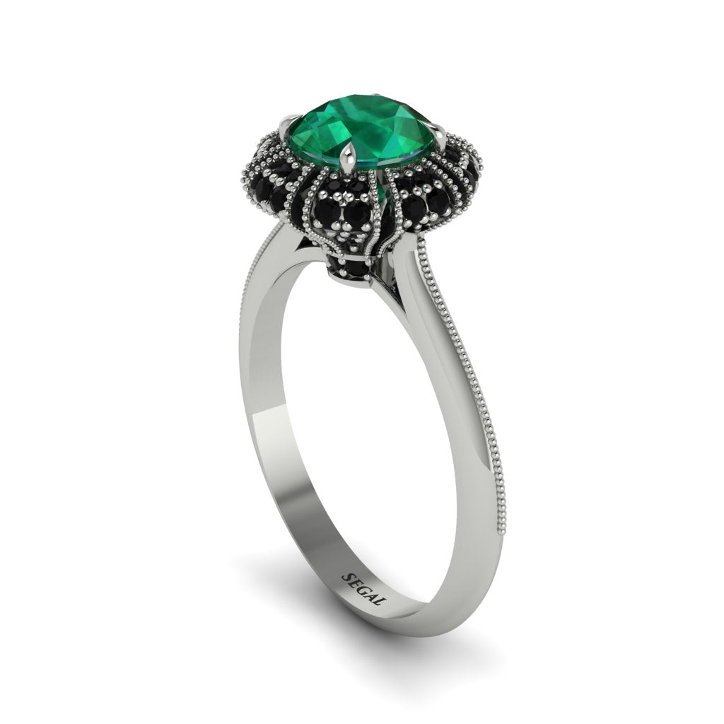 Black Diamond Crown Halo Engagement Ring - Annie No. 36