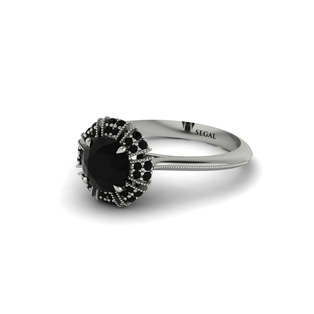 Black Diamond Crown Halo Engagement Ring - Annie No. 39