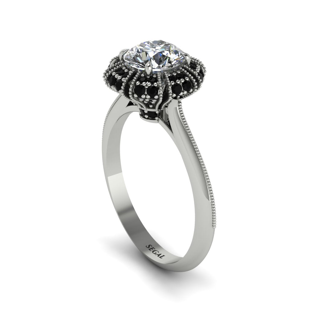 Black Diamond Crown Halo Engagement Ring - Annie No. 33