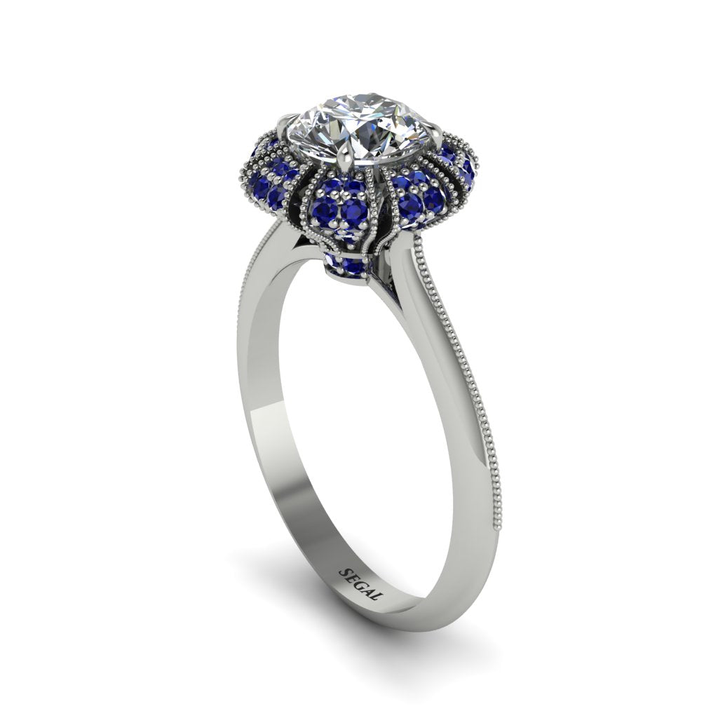 Sapphire Crown Halo Engagement Ring - Annie No. 63