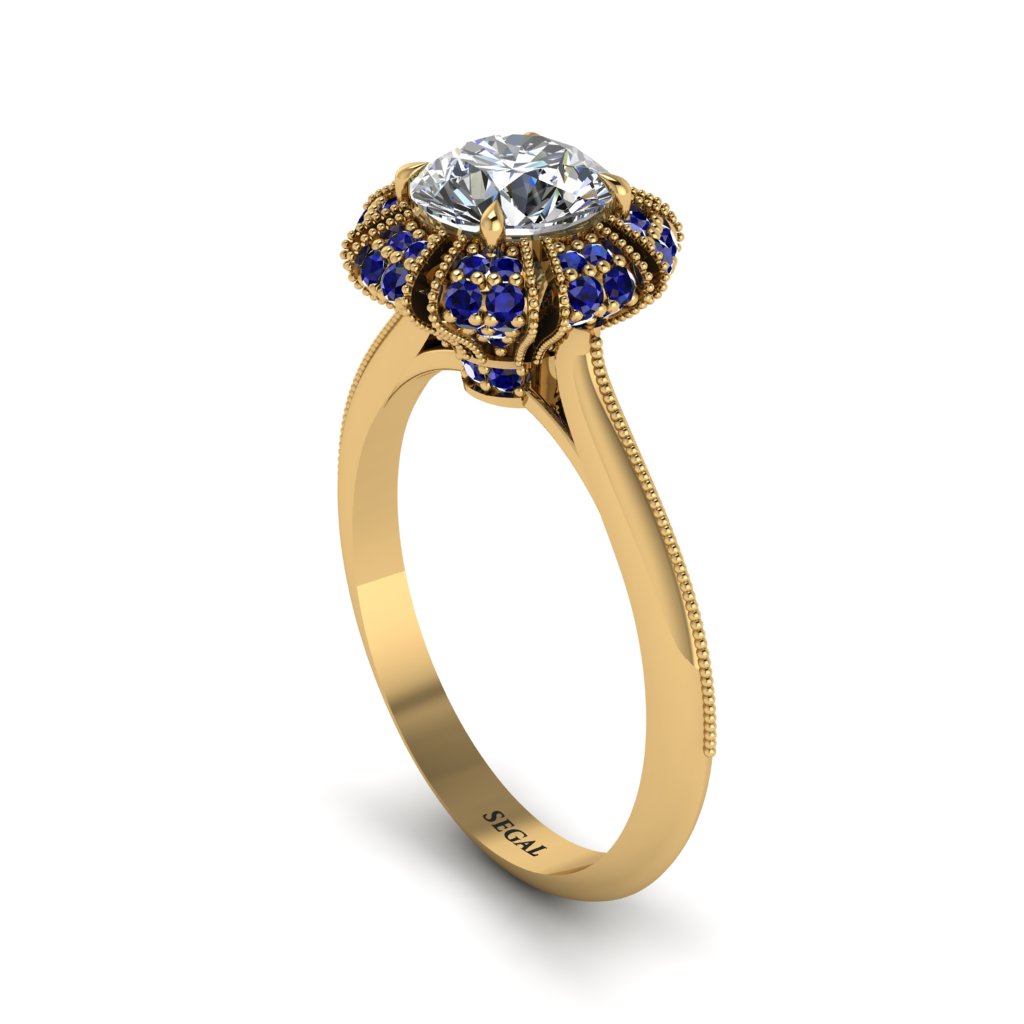 Sapphire Crown Halo Engagement Ring - Annie No. 61