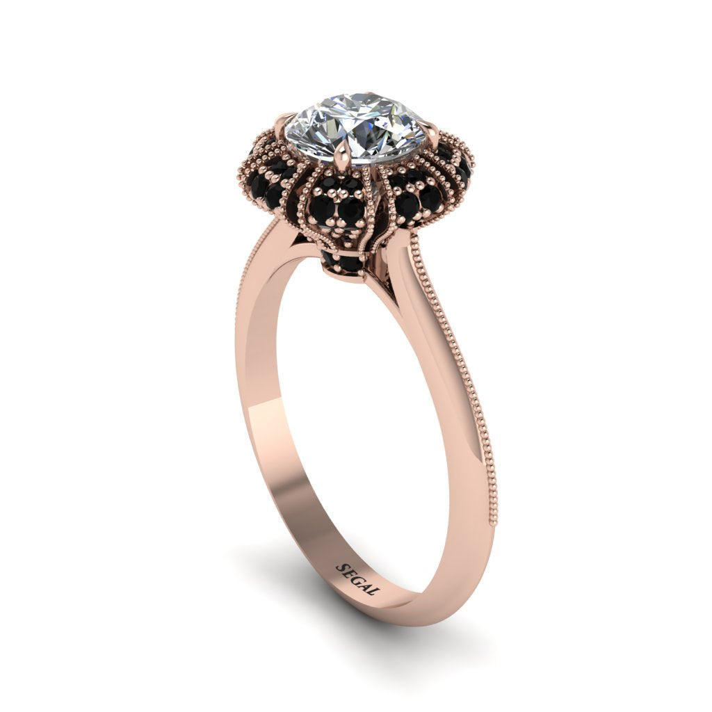 Black Diamond Crown Halo Engagement Ring - Annie No. 32