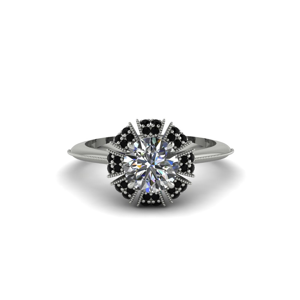 Black Diamond Crown Halo Engagement Ring - Annie No. 33