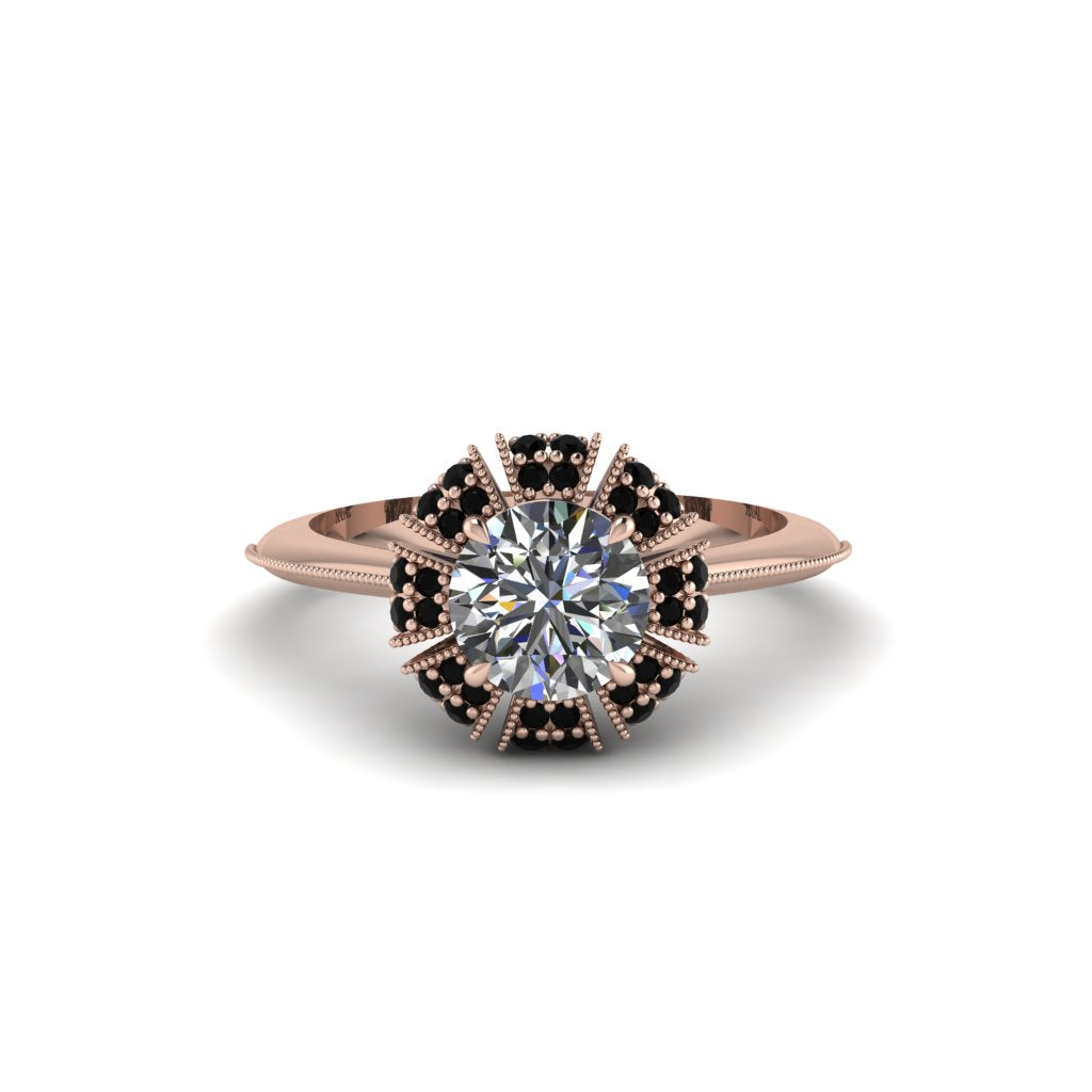 Black Diamond Crown Halo Engagement Ring - Annie No. 32