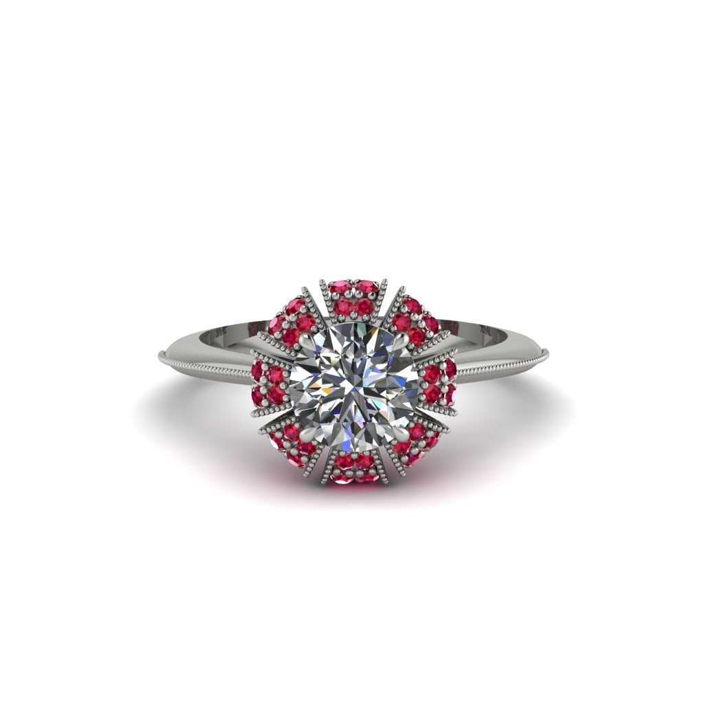 Ruby Crown Halo Engagement Ring - Annie No. 48