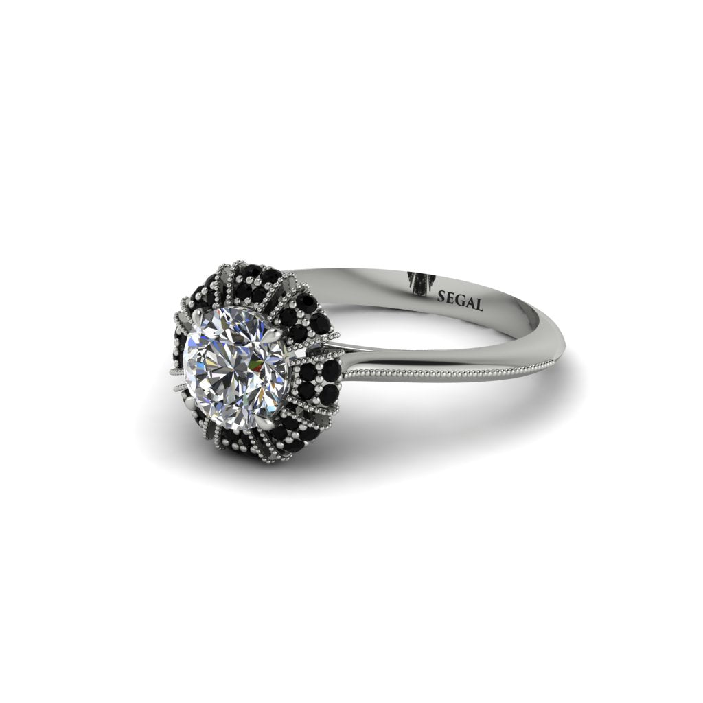Black Diamond Crown Halo Engagement Ring - Annie No. 33