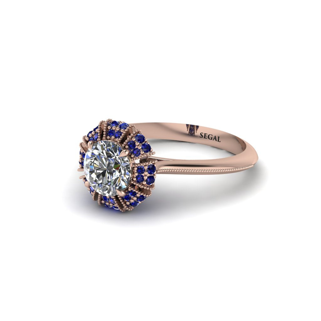 Sapphire Crown Halo Engagement Ring - Annie No. 62